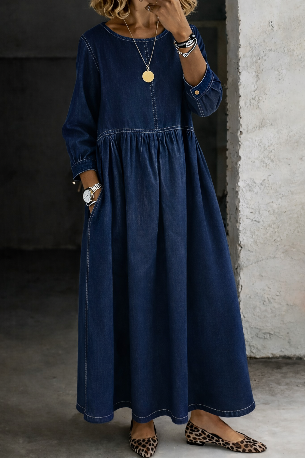 Zephyrelle - Vestido Maxi Vaquero Vintage, azul marino