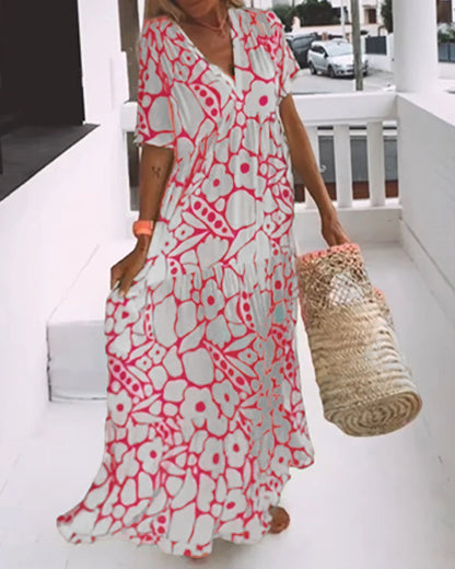 Lovia - Losse jurk met V-hals en print