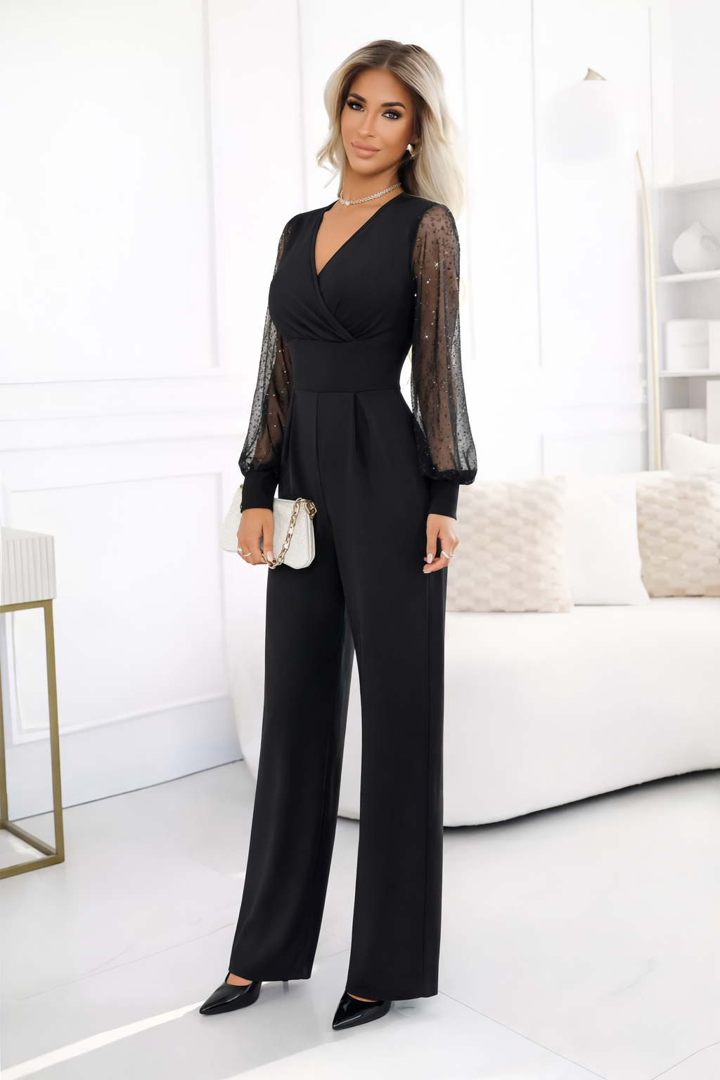 Lovia - Glitter jumpsuit met V-hals