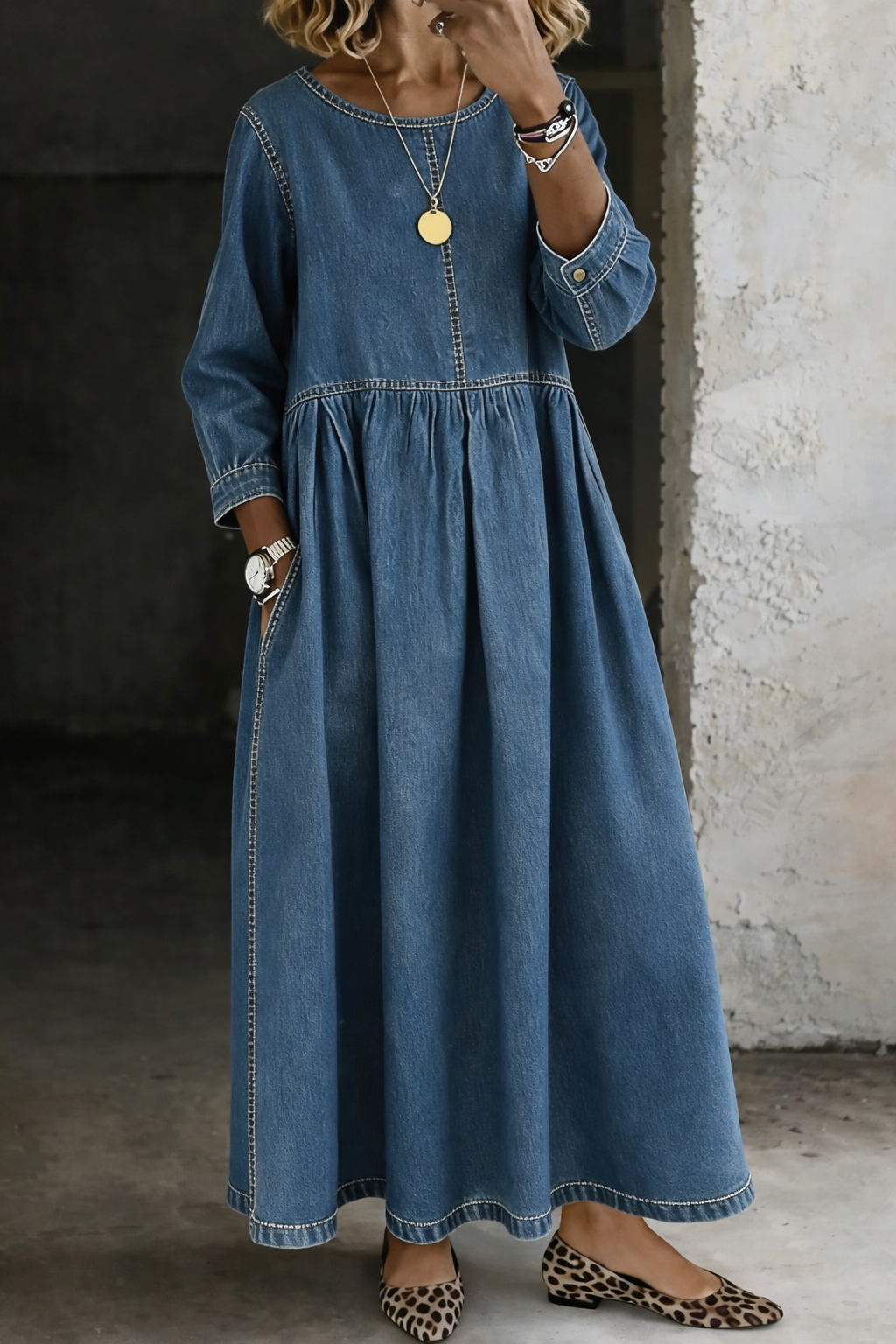 Zephyrelle - Vestido Maxi Vaquero Vintage, azul