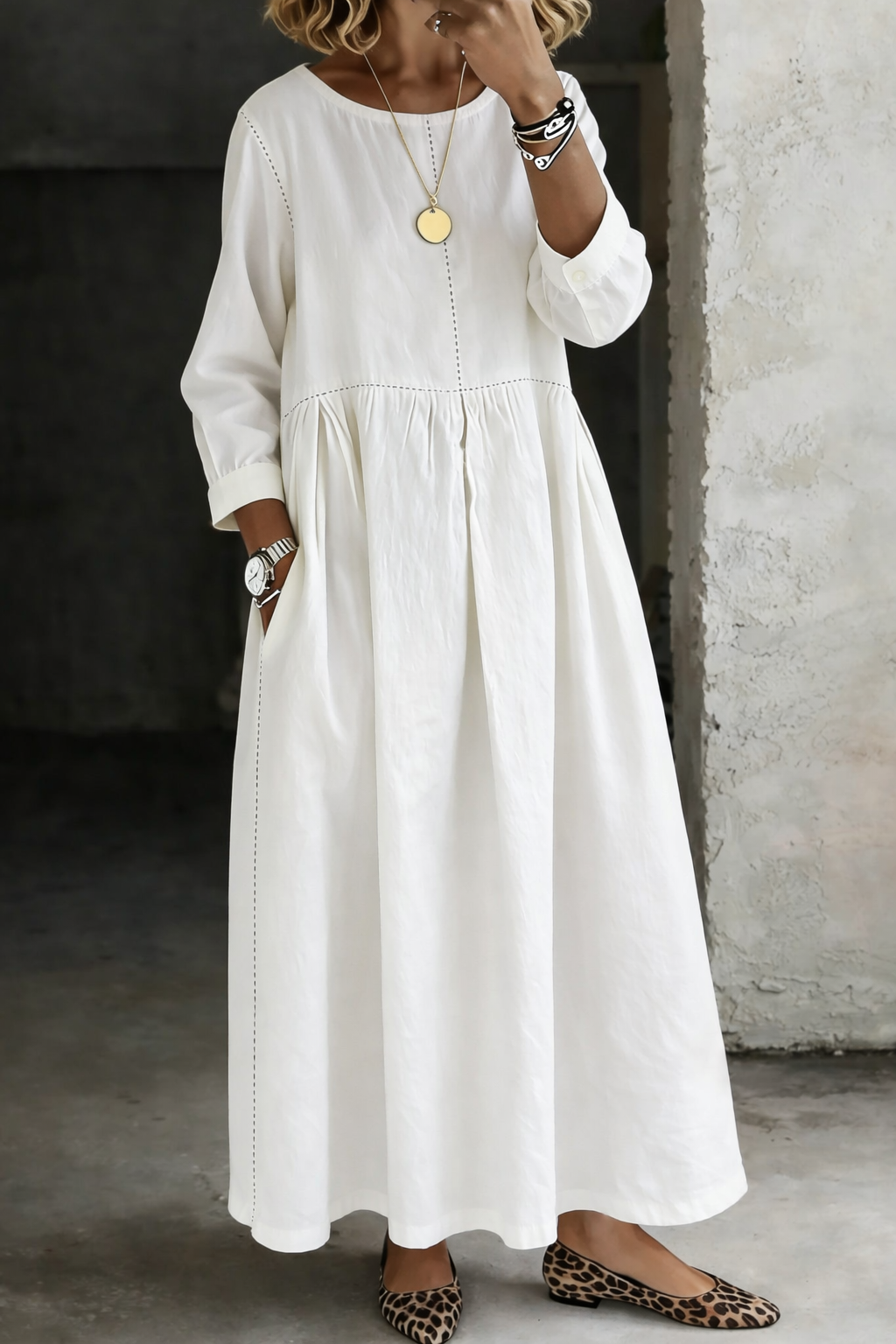 Zephyrelle - Vestido Maxi Vaquero Vintage, blanco