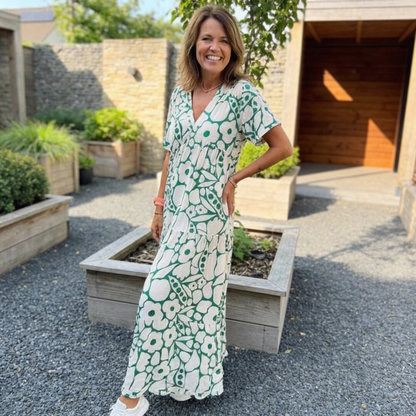 Lovia - Losse jurk met V-hals en print