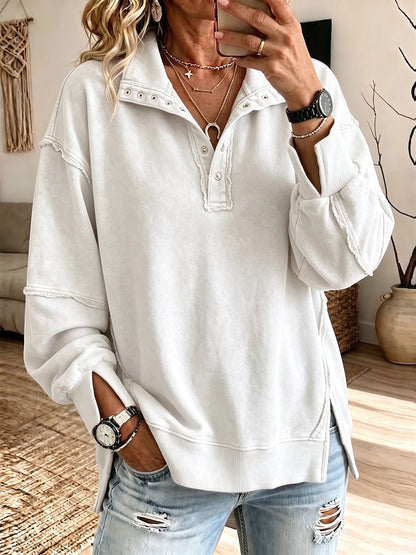 Elena - Sudadera Henley Oversize, vista lateral